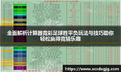 全面解析计算器竞彩足球胜平负玩法与技巧助你轻松赢得竞猜乐趣